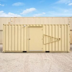 20ft climate-controlled shipping container with side door, tan exterior