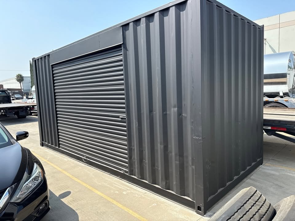 20ft Shipping Container – Matte Black w/ 12’ Side Roll-Up Door for Sale - Image 3